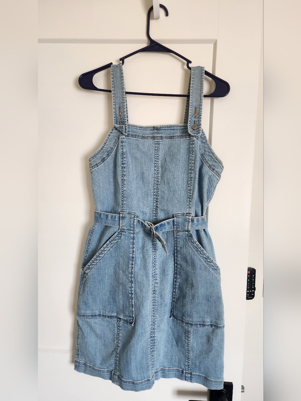 American Eagle Outfitters Light Blue Denim Pinafore with Tie Waist